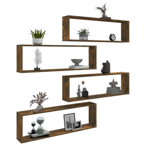 vidaXL Vägghyllor 4 st rökfärgad ek 100x15x30 cm konstruerat trä