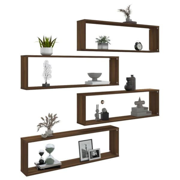 vidaXL Vegghyller kube 4 stk brun eik 100x15x30 cm konstruert tre