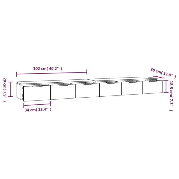 vidaXL Veggskap 2 stk sonoma eik 102x30x20 cm konstruert tre