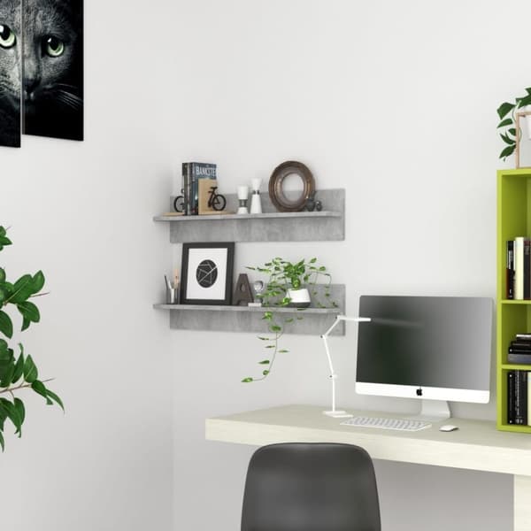 vidaXL væghylder 2 stk. 80x11,5x18 cm spånplader betongrå