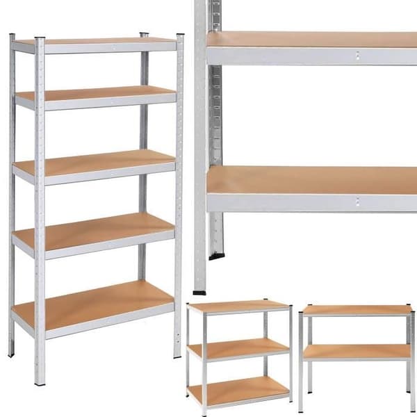 Hylla - SPRINGOS - 5 hyllplan - Galvaniserad metall - 90 x 30 x 180 cm - Max. 875 kg