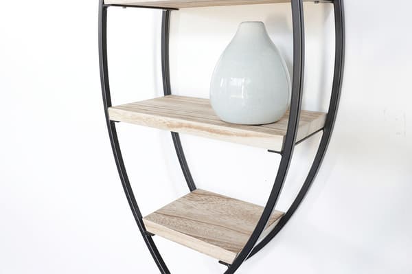 Vægstativ oval med 4 træhylder - 36x80cm