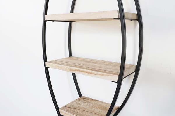Vægstativ oval med 4 træhylder - 36x80cm