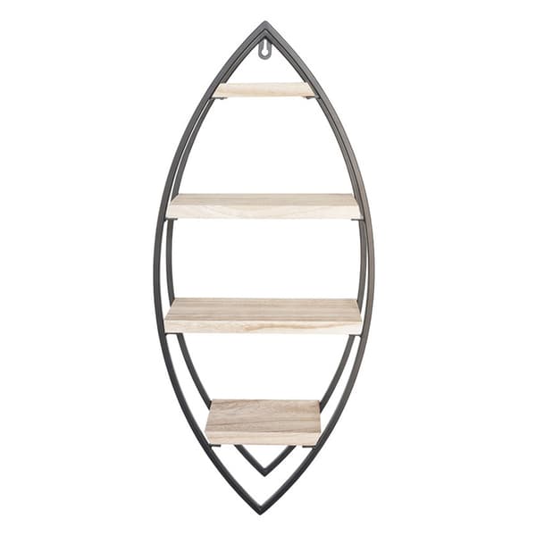 Vægstativ oval med 4 træhylder - 36x80cm