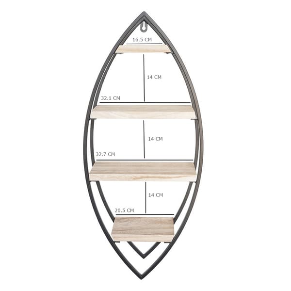 Vægstativ oval med 4 træhylder - 36x80cm