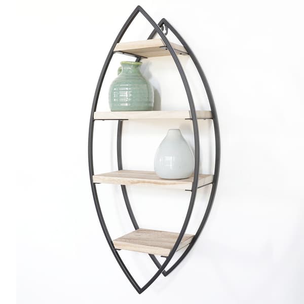 Vægstativ oval med 4 træhylder - 36x80cm