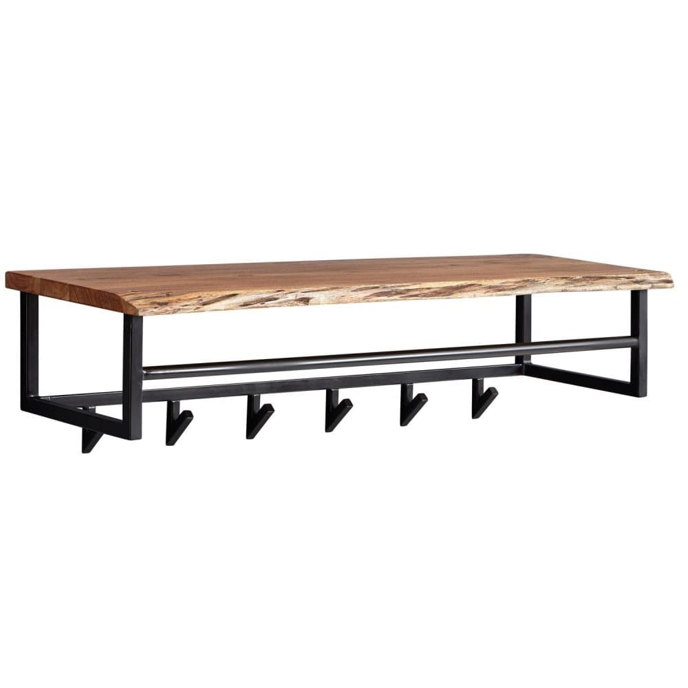 Rootz Coat Rack Acacia Solid Wood with Metal Hook Rail with Shelf