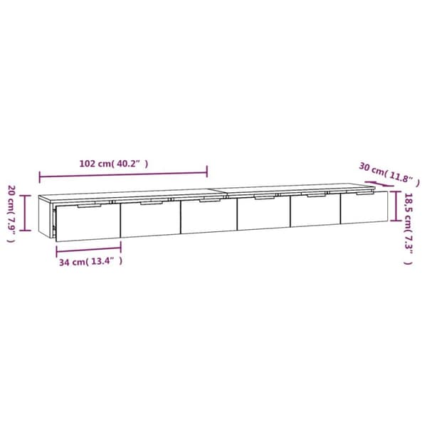 vidaXL Veggskap 2 stk svart 102x30x20 cm konstruert tre