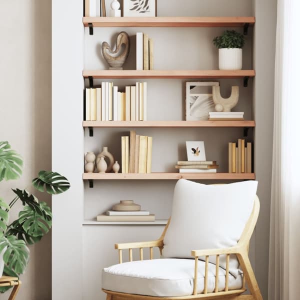 vidaXL væghylde 80x30x(2-4) cm ubehandlet massivt egetræ
