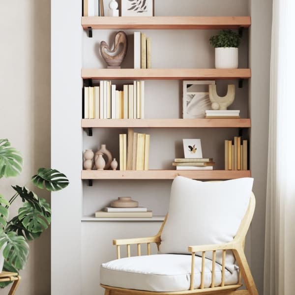 vidaXL væghylde 80x30x(2-6) cm ubehandlet massivt egetræ