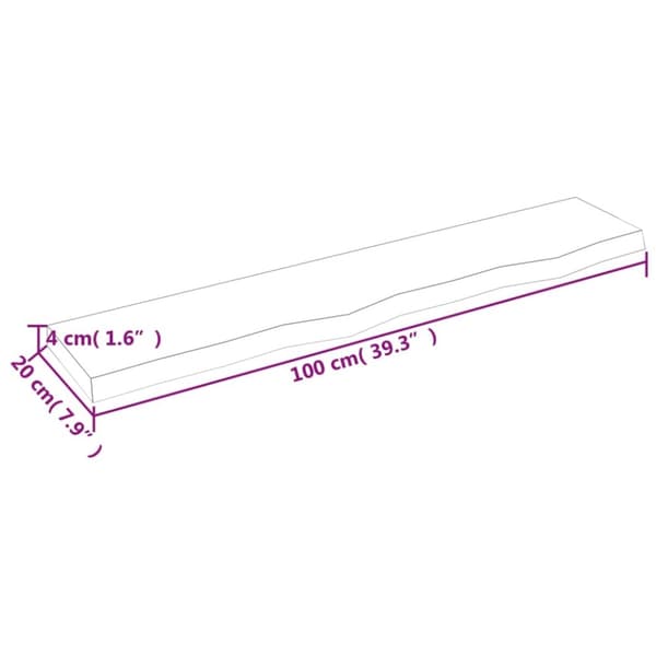 vidaXL væghylde 100x20x4 cm ubehandlet massivt egetræ