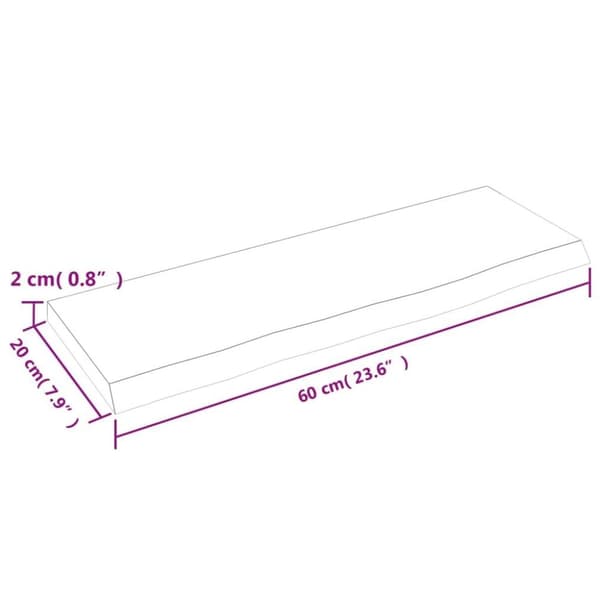 vidaXL Hyllplan 60x20x2 cm obehandlad massiv ek