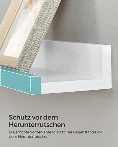 Songics -seinähylly 3 Sarja kelluvia hyllyjä lempeä kuvakehyksille ja kirjoille, 38 x 10 cm, MDF White
