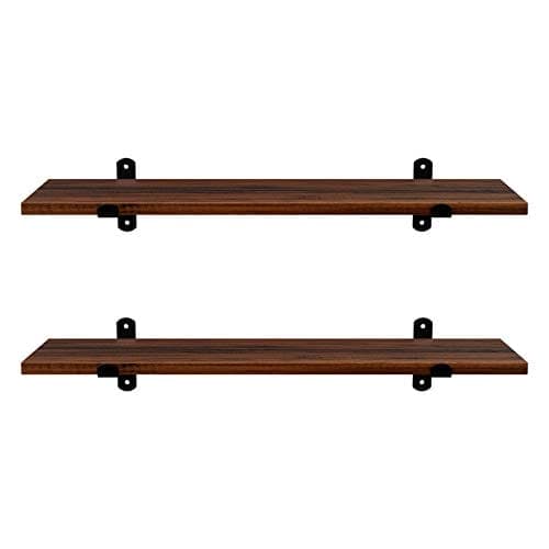 Songmics væghylder sæt på 2, 60 x 20 x 7 cm, flydende hylder, dekorative hylder,brun og sort