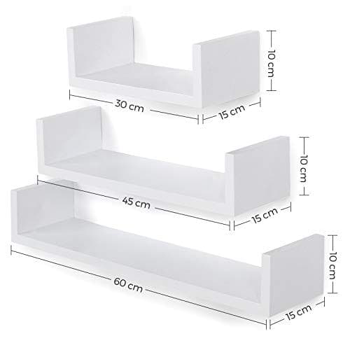 Laulut, joissa on 3 seinähyllyä, kelluvat hyllyt, 30, 45, 60 cm, valkoinen