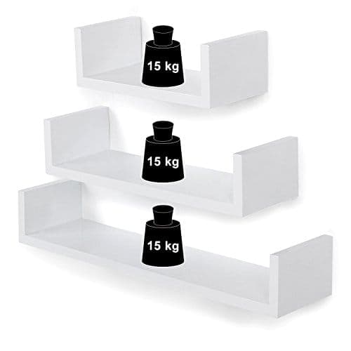 Laulut, joissa on 3 seinähyllyä, kelluvat hyllyt, 30, 45, 60 cm, valkoinen