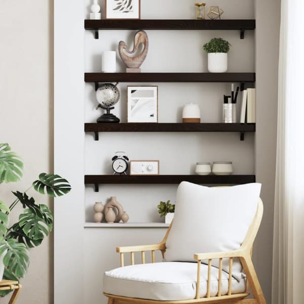 vidaXL Vägghylla mörkbrun 80x10x6 cm behandlad massiv ek