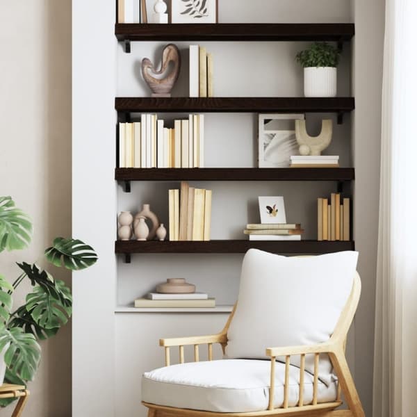 vidaXL væghylde 100x30x(2-6) cm behandlet massivt egetræ mørkebrun