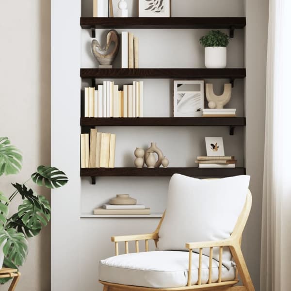 vidaXL væghylde 80x20x6 cm behandlet massivt egetræ mørkebrun