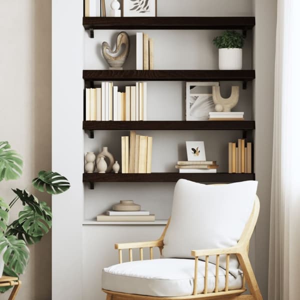 vidaXL Vägghylla mörkbrun 80x30x(2-6) cm behandlad massiv ek
