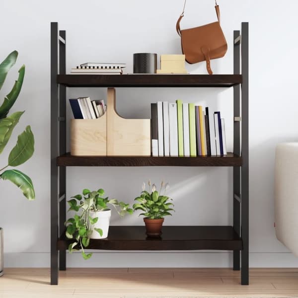 vidaXL væghylde 80x60x(2-6) cm behandlet massivt egetræ mørkebrun
