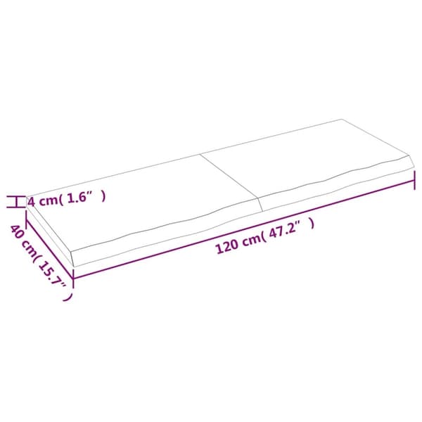 vidaXL væghylde 120x40x(2-4) cm ubehandlet massivt egetræ