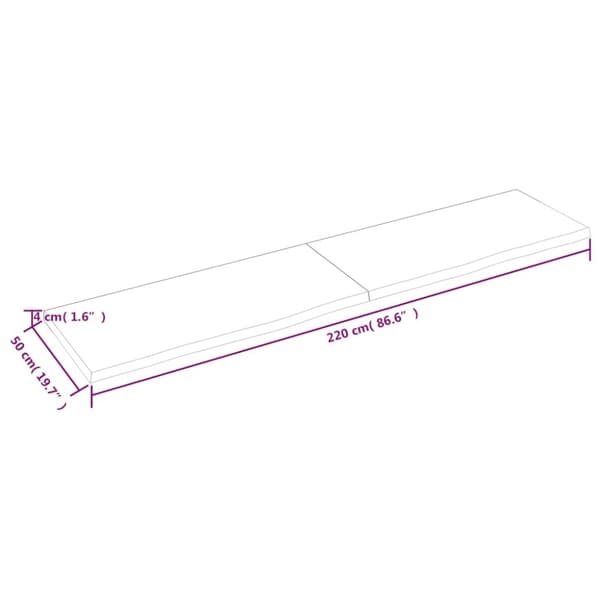vidaXL væghylde 220x50x(2-4) cm behandlet massivt egetræ lysebrun