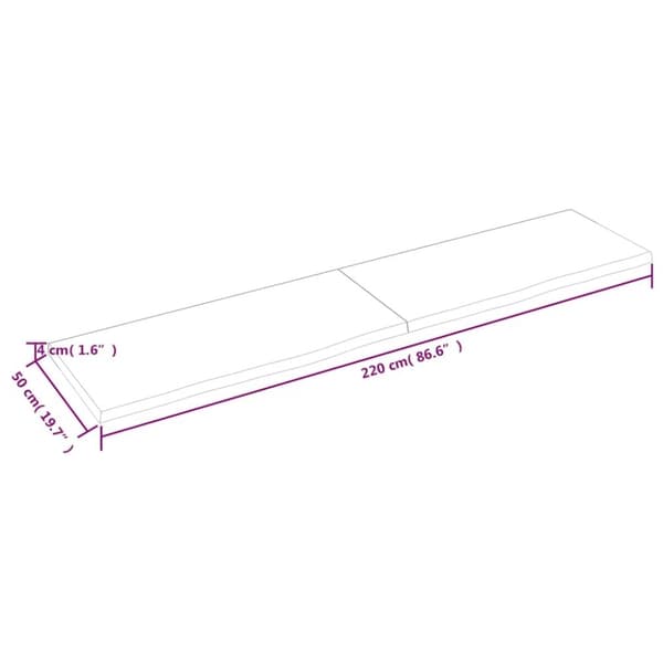 vidaXL væghylde 220x50x(2-4) cm ubehandlet massivt egetræ