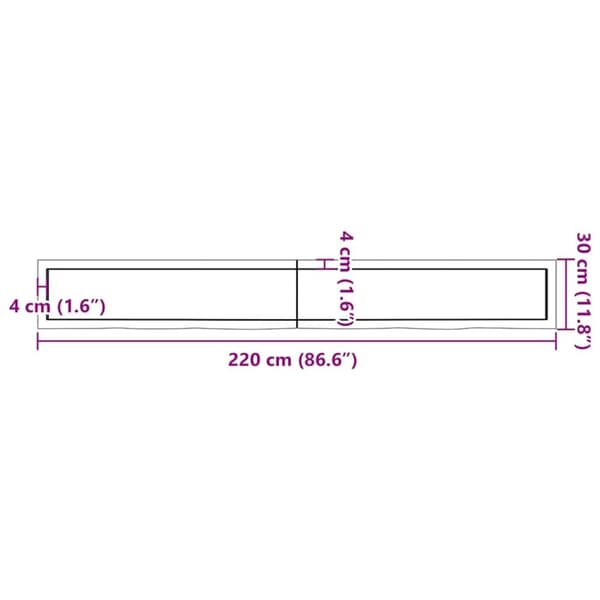 vidaXL Vegghylle 220x30x(2-6) cm ubehandlet heltre eik