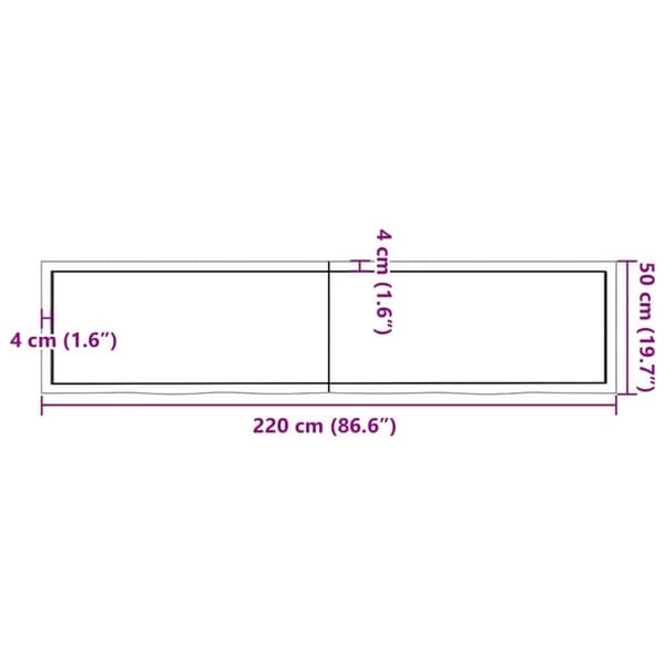 vidaXL væghylde 220x50x(2-6) cm behandlet massivt egetræ lysebrun