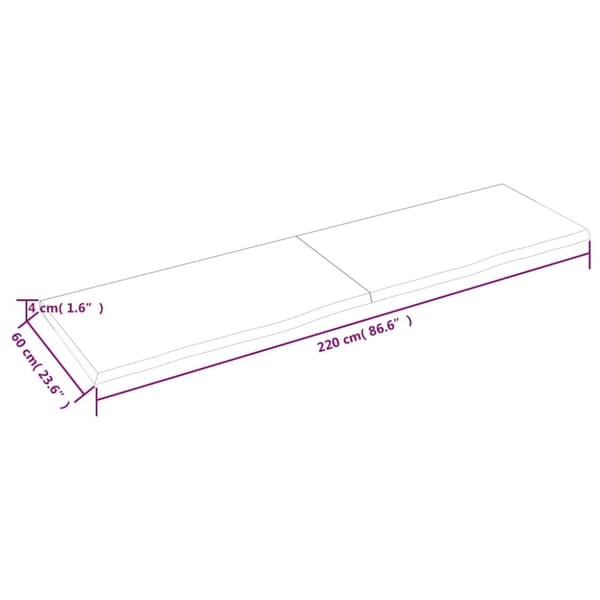 vidaXL Seinähylly 220x60x(2-4) cm käsittelemätön täysi tammi