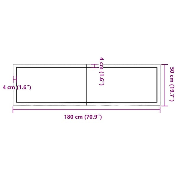 vidaXL væghylde 180x50x(2-6) cm ubehandlet massivt egetræ