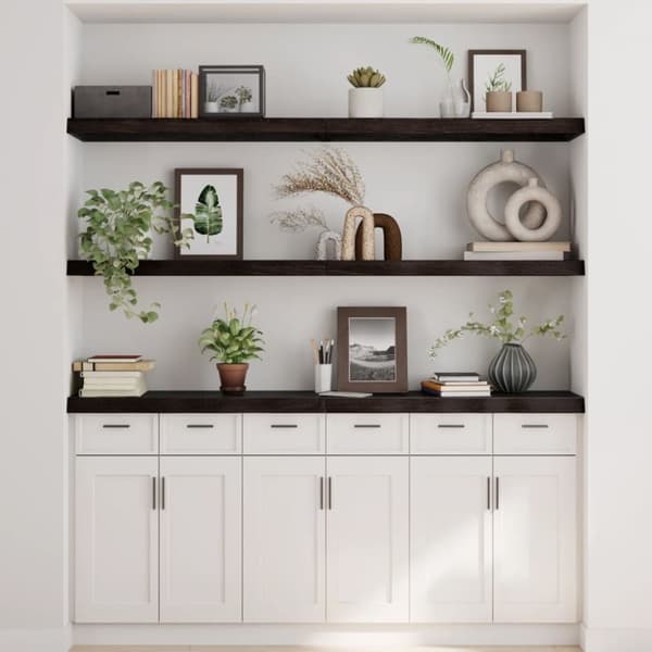 vidaXL væghylde 180x30x(2-6) cm behandlet massivt egetræ mørkebrun