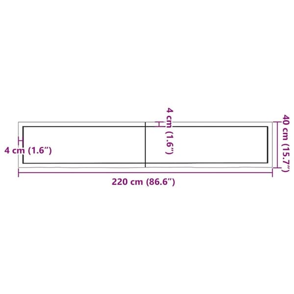vidaXL væghylde 220x40x(2-4) cm behandlet massivt egetræ mørkebrun