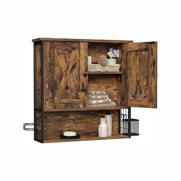 Rootz Seinäkaappi - Säilytyskori - Säilytyskaappi - Kylpyhuoneen kaappi - Kylpyhuoneen seinäkaappi - Lastulevy/teräs - Vintage ruskea-musta - 60 x 16