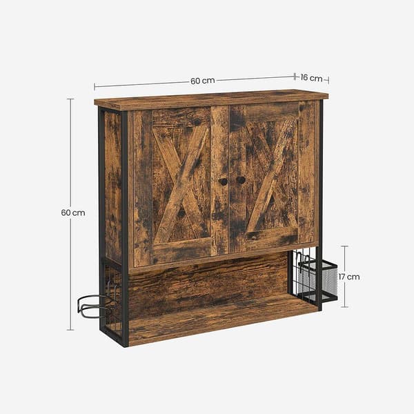 Rootz Seinäkaappi - Säilytyskori - Säilytyskaappi - Kylpyhuoneen kaappi - Kylpyhuoneen seinäkaappi - Lastulevy/teräs - Vintage ruskea-musta - 60 x 16