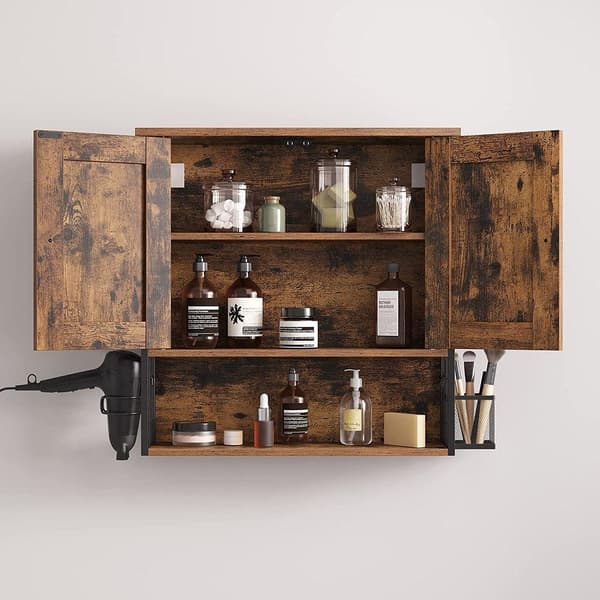 Rootz Seinäkaappi - Säilytyskori - Säilytyskaappi - Kylpyhuoneen kaappi - Kylpyhuoneen seinäkaappi - Lastulevy/teräs - Vintage ruskea-musta - 60 x 16