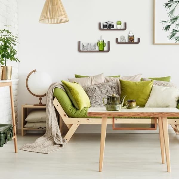 Relaxdays U-formad vägg flytande hylla Set med 3 MDF-färgat fack 40 cm brett - 4052025960469