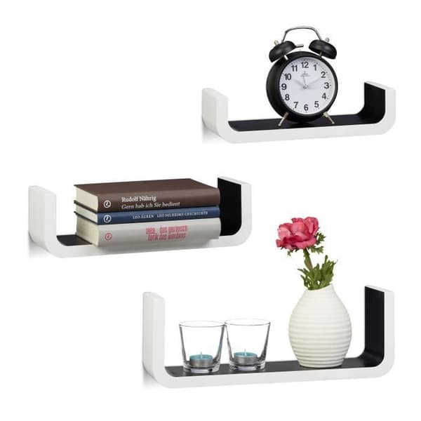 Relaxdays U-formad vägg flytande hylla Set med 3 MDF-färgat fack 40 cm brett - 4052025960469