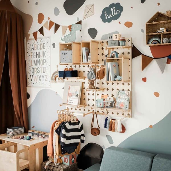Pegboard-näyttöteline Lastenhuoneen hyllyt Montessori-hyllyt, Pegboard-seinä Pegboard-hyllyt seinälle ripustettava hylly Pegboard-hylly