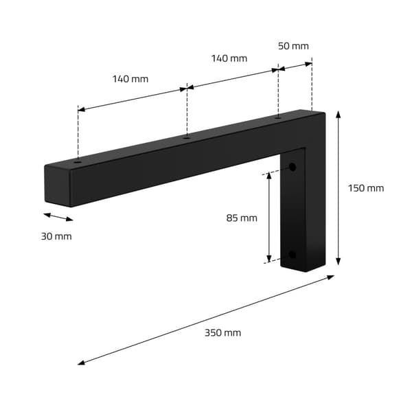 ML-Design 2-pack Väggkonsol L-form för handfat; 350x150 mm Svart stål; Design Handfatshållare; Väggfäste för handfatsskiva; Tvättställ;