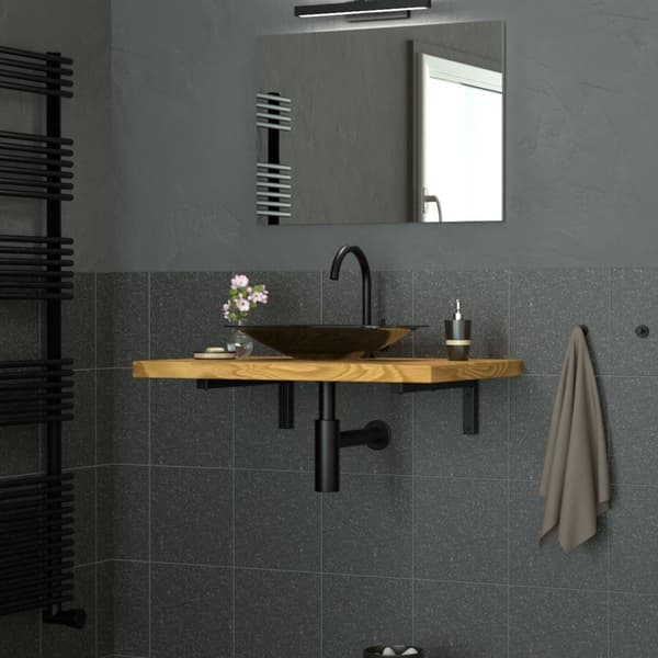 ML-Design 2 kpl seinäkonsoli L-muotoinen kulmalle pesualtaalle; 350x150 mm musta teräs; design pesualtaan kiinnitys; seinäkiinnike pesualtaan
