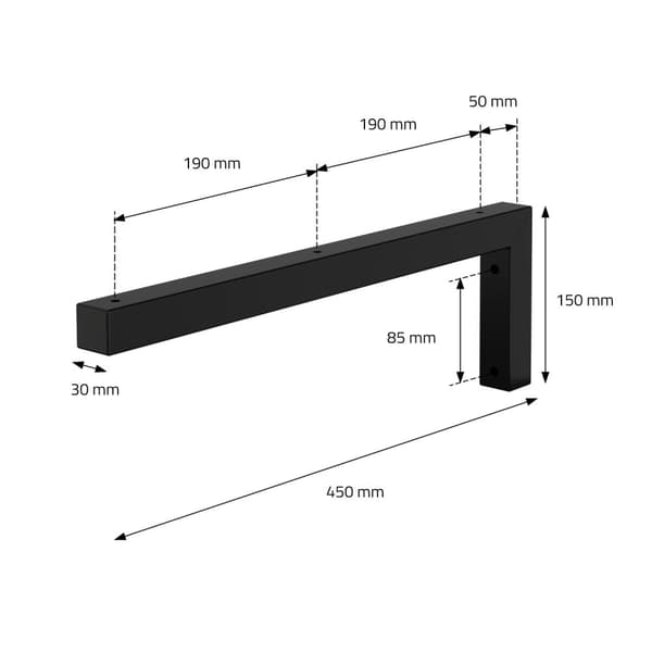 ML-Design 2 stk. Vægkonsol i L-form til håndvask; 450x150 mm Sort stål; Design håndvaskholder; Vægmontering til håndvaskplade og vask; Konsolholder