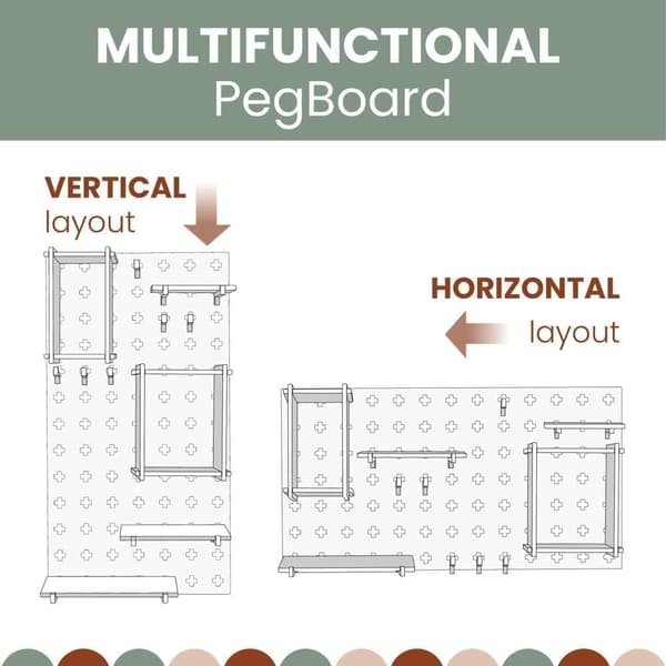 Puinen pegboard näyttö Puinen pegboard hylly Pegboard organisointi Pegboard seinä Sängyn yläpuolella sisustus Seinänäytös Autotallin järjestäjä Toimis
