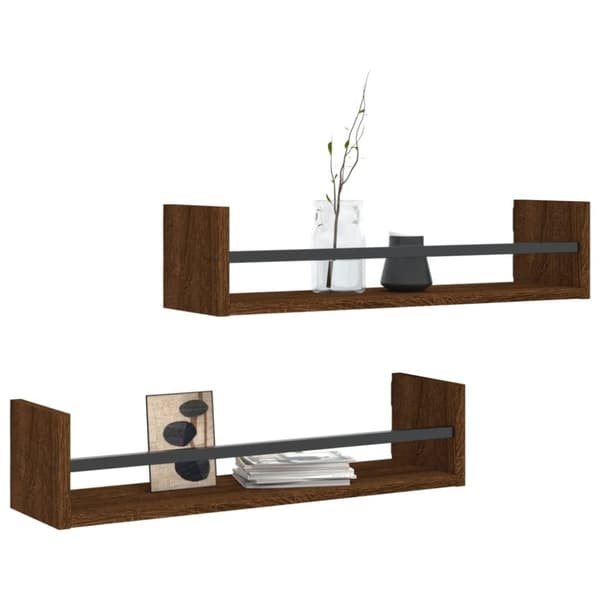 vidaXL Vegghyller med stenger 2 stk brun eik 60x16x14 cm