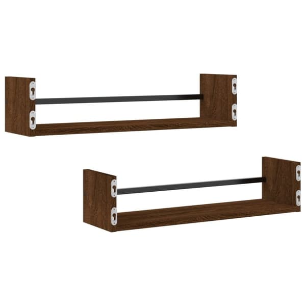 vidaXL Vegghyller med stenger 2 stk brun eik 60x16x14 cm
