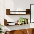 Miniatyrbilde 2 av 8: vidaXL Vegghyller med stenger 2 stk brun eik 60x16x14 cm