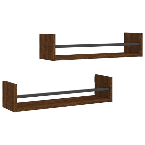 vidaXL Vegghyller med stenger 2 stk brun eik 60x16x14 cm