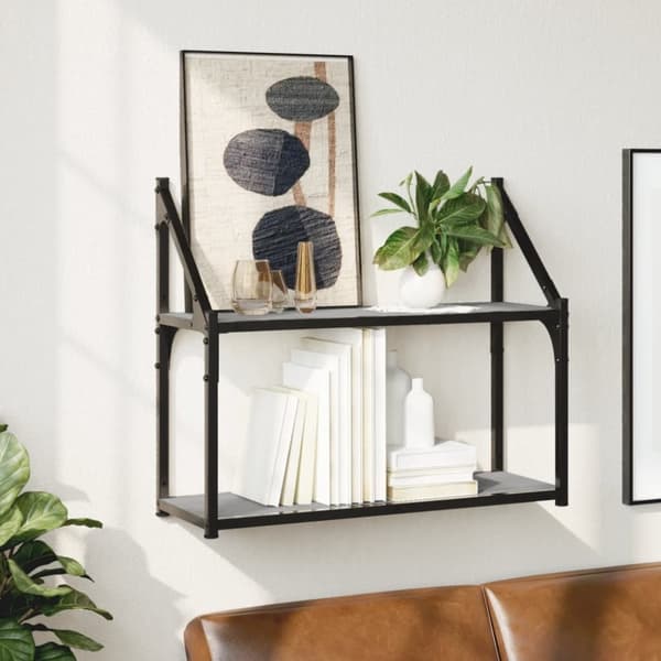 vidaXL vægreol m. 2 hylder 60x21x51 cm konstrueret træ grå sonoma-eg