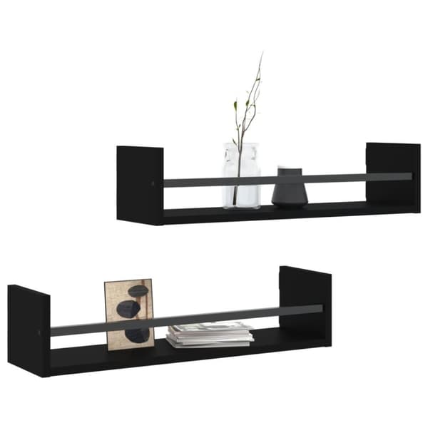 vidaXL Seinähyllyt tangoilla 2 kpl musta 60x16x14 cm